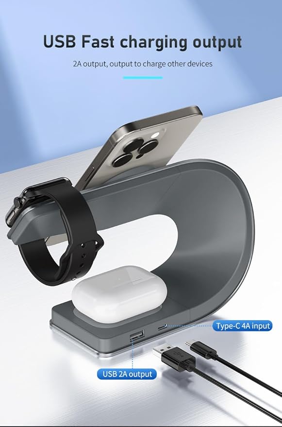 Qi2 Wireless Charger 3 in 1 Fast Charging Station for iPhone 15/14/13/12 Apple Watch AirPods 15W Magnetic Foldable Charging Dock Portable Wireless Charger Stand for Home Office Travel