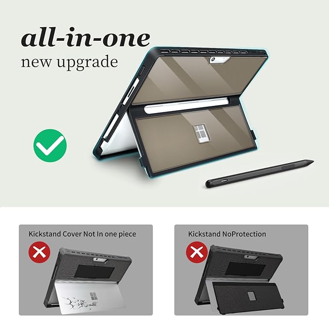 Case for Microsoft Surface Pro 11/10/9/8 13-Inch All-in-one Rugged Case Compatible with Type Cover Keyboards (Grey)