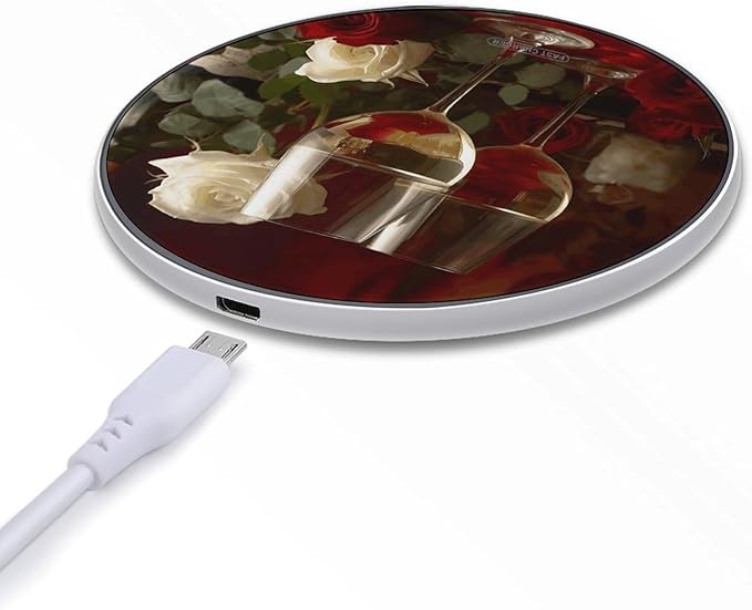 Roses on Table Wireless Charger Fast Wireless Charging Pad with USB Cable 10W Anti-Slip Magnetic Wireless Charger Portable Slim Charger Puck Travel Charging Station