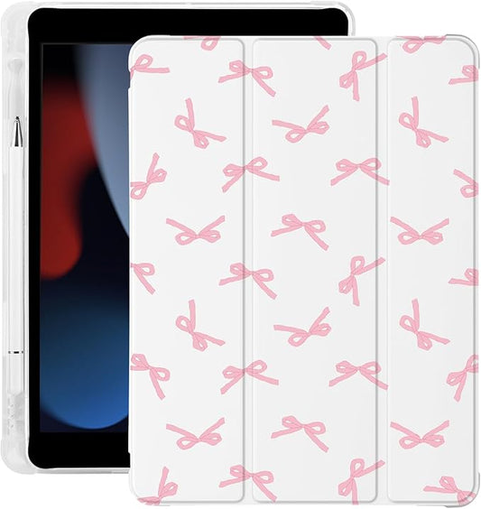 Cute Kawaii Pink Bow for iPad (A16) 11th Generation Case 11 Inch 2025 for iPad 10th Generation Case 10.9 Inch 2022 with Pencil Holder Auto Sleep/Wake Leather Soft TPU Back Cover