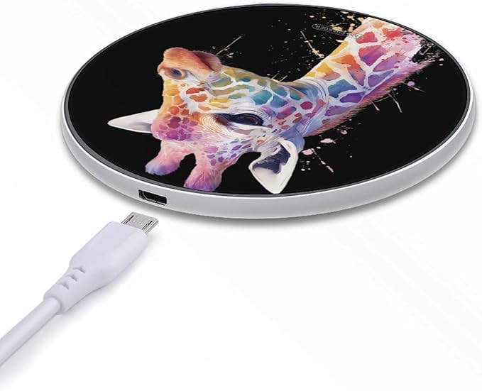 Watercolor Giraffe Head Fast Portable Charger 10W Funny Graphic Phone Charging Pad with USB Cable