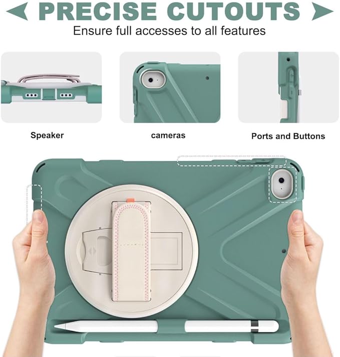 BRAECNstock for Apple iPad mini 5th/ 4th Generation Case 7.9 2019/2015 Shockproof Protective with Pen Holder Rotating Hand Strap &amp Stand Shoulder Strap Case for iPad mini 5/4 Emerald Green