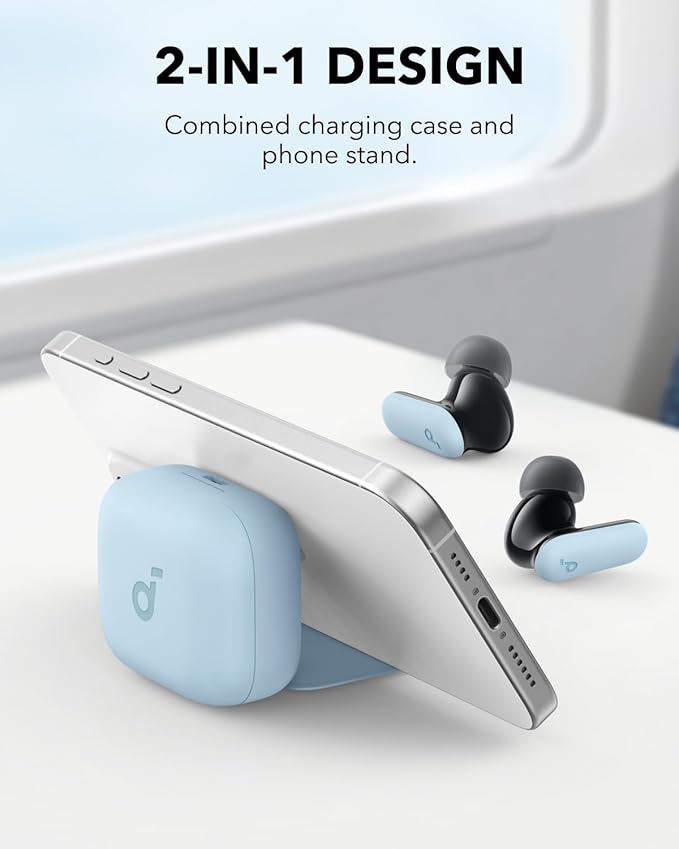 Soundcore P30i by Anker Noise Cancelling Earbuds Strong and Smart Noise Cancelling Powerful Bass 45H Playtime 2-in-1 Case and Phone Stand IP54 Wireless Earbuds Bluetooth 5.4 (Blue)