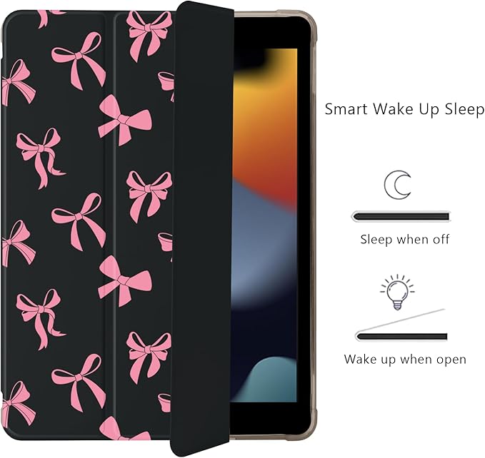 Cute Kawaii Bow for iPad Air 13 Inch Case M3 2025/M2 2024 with Pencil Holder Auto Sleep/Wake Black Leather Soft TPU Back Cover