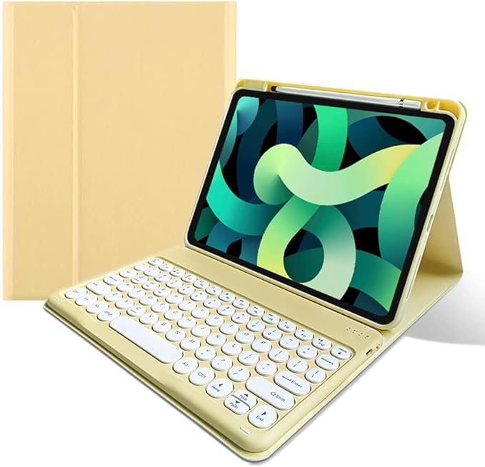 Keyboard Case for iPad Air 11 inch M3 M2 Air 5th/4th Generation 10.9 inch iPad Pro 11 inch 4th/3rd/2nd Generation Detachable Keyboard Case Round Keys (Yellow)