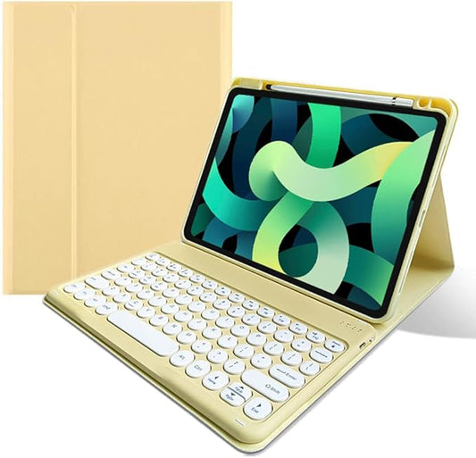 Keyboard Case for iPad Air 11 inch M3 M2 Air 5th/4th Generation 10.9 inch iPad Pro 11 inch 4th/3rd/2nd Generation Detachable Keyboard Case Round Keys (Yellow)