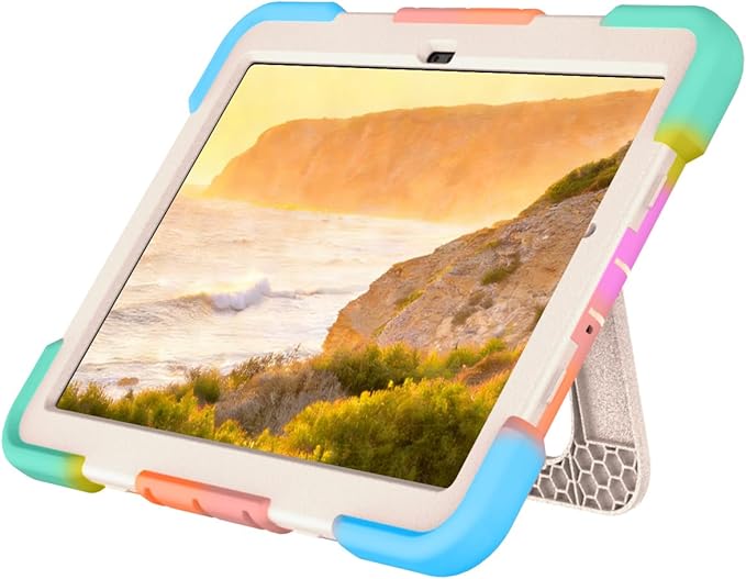 Case for Samsung Galaxy Tab A11+ 11 Inch 2025 (X230/X236B) Heavy Duty Shockproof Rugged Stand Hand Strap Protective Tablet Case for Tab A11 Plus Rainbow+Creamy White