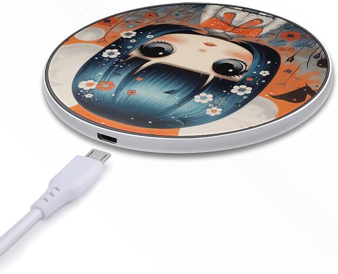 Anime Girl Pictures Wireless Charger Fast Wireless Charging Pad with USB Cable 10W Anti-Slip Magnetic Wireless Charger Portable Slim Charger Puck Travel Charging Station