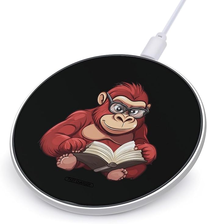 Book Lover Orangutan Wireless Charger Anti-Slip Wireless Charging Pad Slim Charger Mat for Men Women