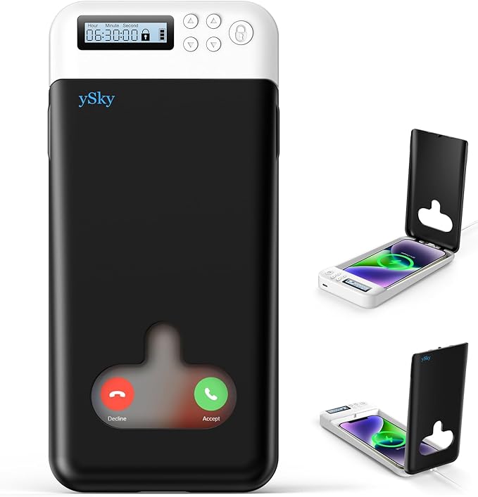 ySky Cell Phone Lock Box with TimerPortable Timed phone Lock Box for iPhone and Android Phones Self-Control Timer Phone Locker to Help KidsStudents Adults Focus Back Mobile Phone Addiction(Black)