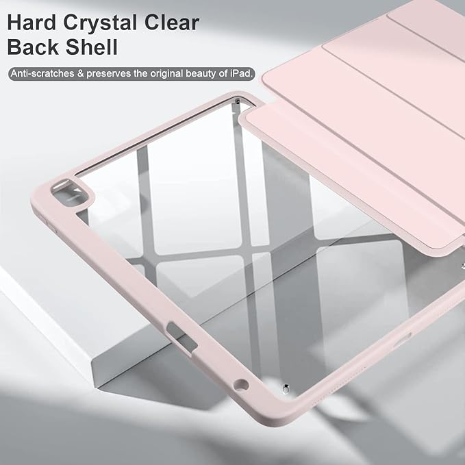 Batianda Hybrid Case for 11-inch iPad Air 2024 M2 Chip/iPad Air 5th/4th 10.9 inch [Built-in Pencil Holder] Shockproof Cover with Clear Back Shell TPU BumperLight Pink