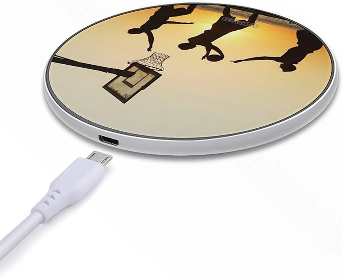 Playing Basketball at Sunset Wireless Charger Anti-Slip Wireless Charging Pad Slim Charger Mat for Men Women
