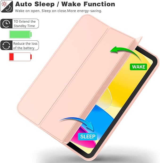 iMieet iPad (A16) Case 11th Gen/iPad 10th Generation Case [11-Inch 2025/10.9 Inch 2022] with Pencil Holder Trifold Stand Smart Cover with Soft TPU BackAuto Wake/Sleep(Bisque)