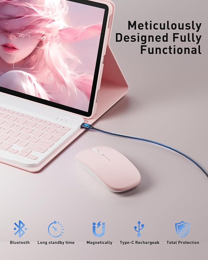 Keyboard Case for 2025 Lenovo Idea Tab Pro 12.7 inch - Stand Folio Detachable Keyboard Cover with Mouse (TB-373FU/TB-375FC) - Pink