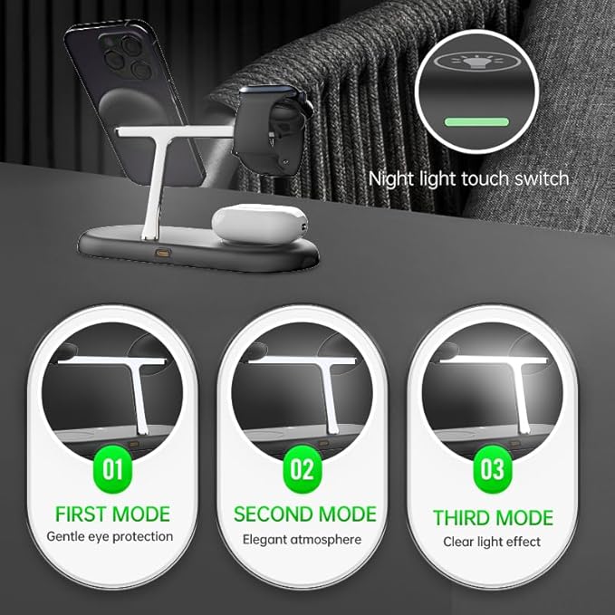 Wirleless Charger 3 in 1 Wireless Charging Station for iPhone 16/15/14/13/12 Fast Charging for AirPods/Apple Watch &ampSamsung Galaxy Watch with Night Light