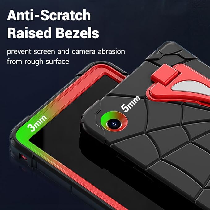 DreamerX for Samsung Galaxy Tab A9 Case 8.7 Inch 2023 (SM-X110/X115/X117) Heavy Duty Rugged Shockproof Silicone Cute Kawaii Protective Cover for Kids Boys w/Stand Carrying Shoulder Strap Black Red