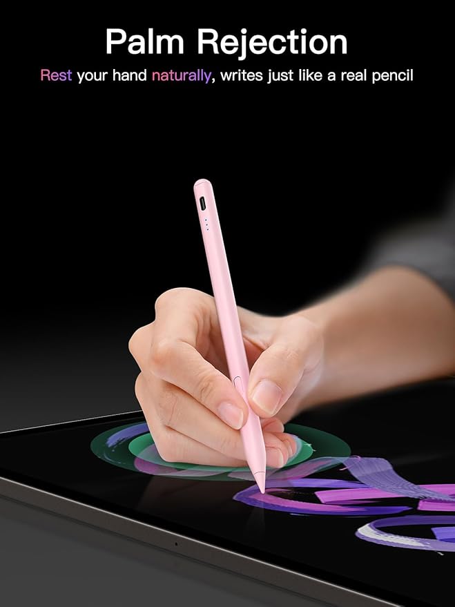 Stylus Pen for ipad 2018-2026 USB-C Fast Charging Pencil Pixel-Perfect Tilt Sensitivity for iPad 11/10/9/8/7/6/A16 iPad mini 7/6/5 iPad Air M4/3/2 11/13/5/4/3 iPad Pro M5/4 13/12.9″/11″ Pink