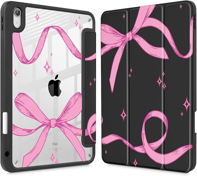 Tuiklol Case for iPad 11 inch (A16 Chip) 2025 Generation 11th / iPad 10.9 inch 2022 10th Gen Buit in Pencil Holder with Shockproof Cover Clear Transparent Back Shell Auto Wake/Sleep Bow-Black
