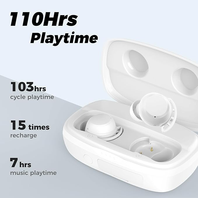Tribit Wireless Earbuds 110H Playtime Bluetooth 5.3 IPX8 Waterproof Call Noise Reduction Bluetooth Earbuds Headphones with Mic Earphone in-Ear Wireless Earphones Flybuds 3 White