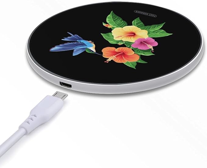 Hibiscus Flowers Hummingbird Wireless Charger Anti-Slip Wireless Charging Pad Slim Charger Mat for Men Women