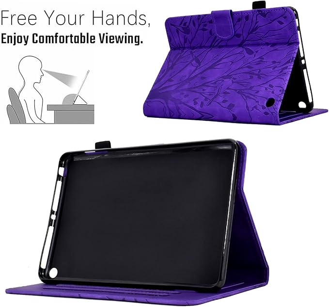 for Amazon Kindle Fire HD 8 &amp Fire HD 8 Plus Case (12th/10th Generation 2024/2022/2020) 8 UUcovers Embossed Magneic Smart Cover with Stand/Pencil Holder [Auto Sleep/Wake] Purple Lucky Tree