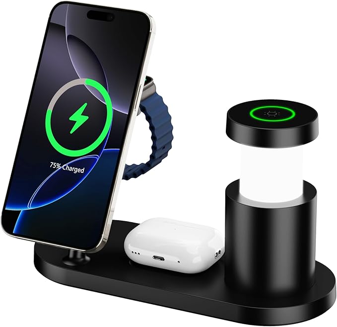 Charging Station for Apple Watch and iPhoneQi2.225W Magnetic Wireless Charger Fast ChargingStation Night Light Charging Dock for iPhone 17 16 5WApple Watch 11 Ultra