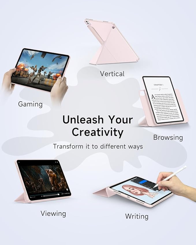 for iPad Pro 13 inch Case M5/M4 (2025/2024) Multi-Angle Y Fold Stand Magnetic Premium PU Leather Full Protective Case with Hidden Pencil Holder (Pastel Pink)
