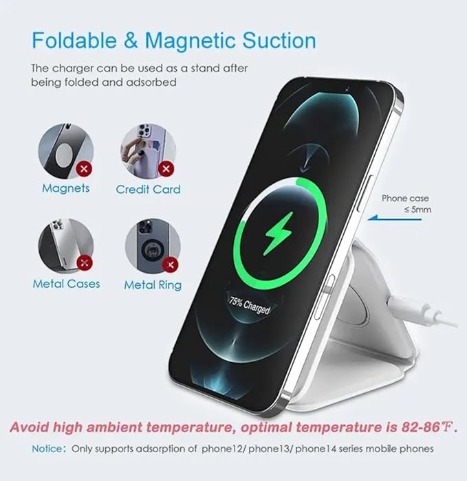 D-Choice 3-in-1 Magnetic Wireless Charger – Compatible with Smartphones Watches and Bluetooth Headphones – 15W Fast Charging Compact Design (Black)