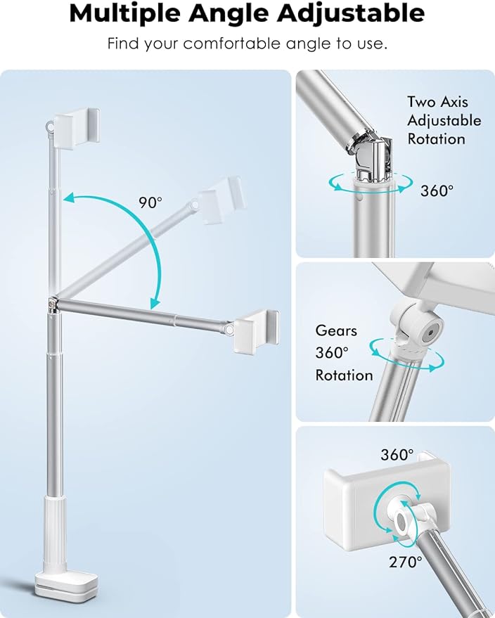Viozon Phone Holder Flexible Long ArmOverhead Mount360° Angle AdjustableAluminum Alloy C Clamp for Headboard Bedside&ampTable&ampDeskCompatible with 3.5-6.9 PhoneiPhone 16 15 Plus/Pro Max W
