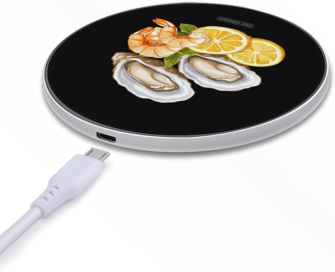 Oyster Shrimp Lemon Seafood Wireless Charger Anti-Slip Wireless Charging Pad Slim Charger Mat for Men Women