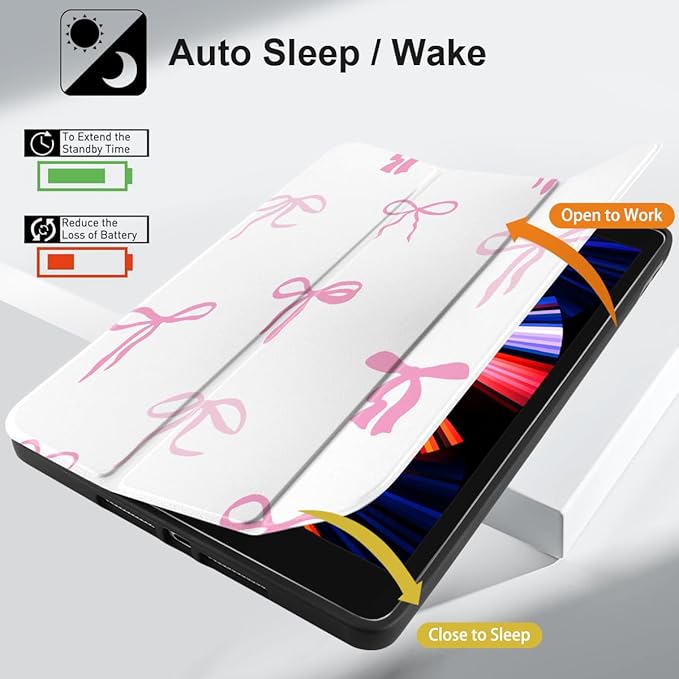 DONGKE Case Compatible with iPad 10.2 Inch 2021 2020 2019 iPad 9th/8th/7th Generation with Pencil Holder Slim Stand Protective Case with Soft TPU Back Auto Sleep/Wake Cover Pink Bows