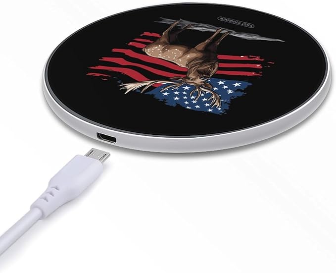 Deer Hunting USA Flag Wireless Charger Anti-Slip Wireless Charging Pad Slim Charger Mat for Men Women