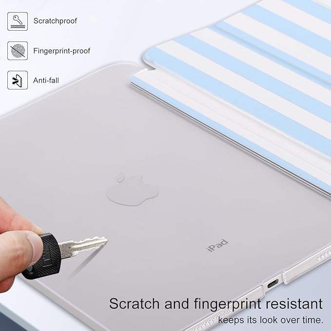 case for ipad 11th Generation11 Inch 2025 (A16 Chip) &amp 10th Gen 10.9 Inch 2022 - Heavy Duty Scratch-Resistant Hard PC Translucent Back Shell SmartCover Wake/Sleep FunctionBlue Stripes