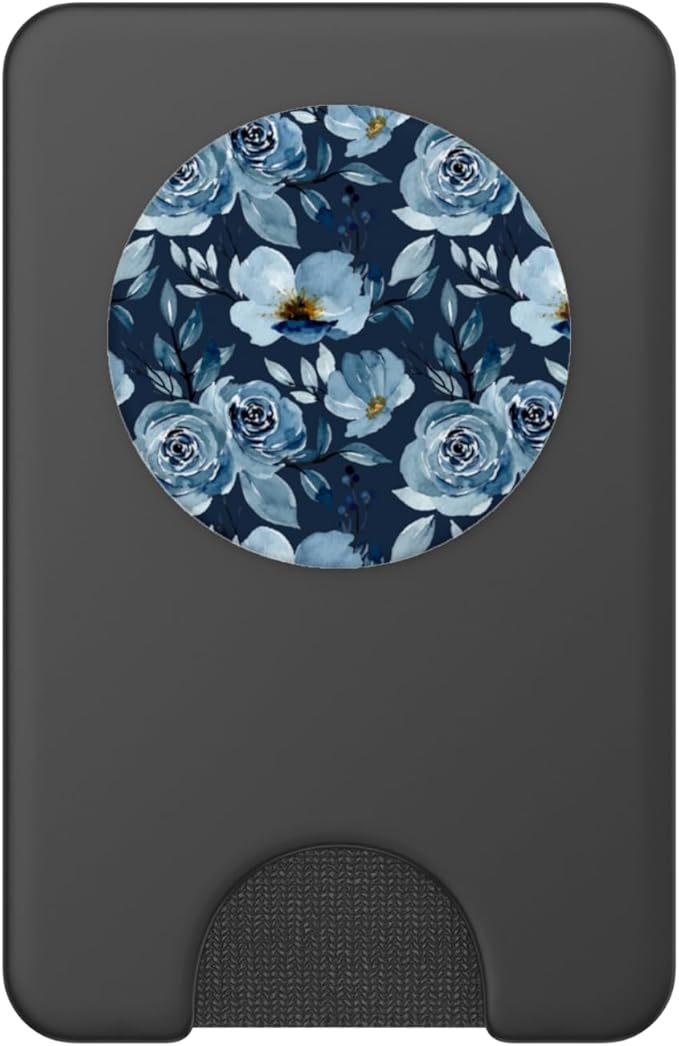 Blue Watercolor Flower Pattern PopSockets PopWallet for MagSafe
