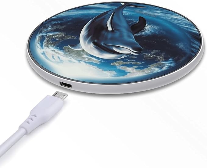 Dolphin Earth Wireless Charger Fast Wireless Charging Pad with USB Cable 10W Anti-Slip Magnetic Wireless Charger Portable Slim Charger Puck Travel Charging Station