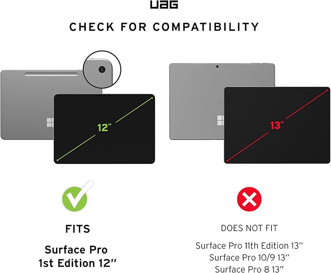URBAN ARMOR GEAR UAG Designed for Microsoft Surface Pro 1st Edition 12 Case - Rugged Protective Cover with Multi-Angle Built-in Kickstand Pen Holder Hand Strap &amp Shoulder Strap Plasma Ice/Black