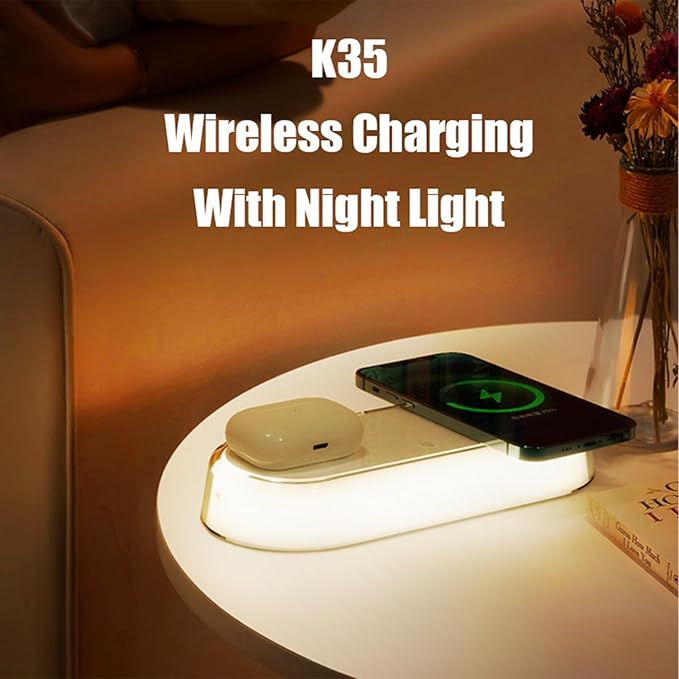 CENSHI Dual Wireless Charging Station with Bedside Lamp Nightlight for Bedroom Can Simultaneously Charges Phones &amp Earbuds Birthday Gifts for Women Men Mom Daughter &amp Girlfriend White
