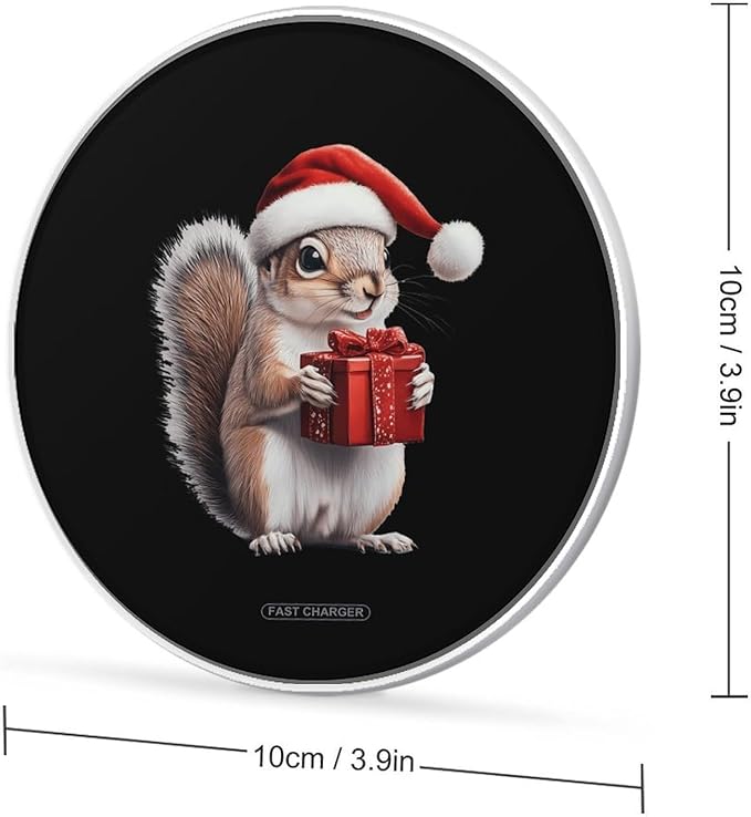 Squirrel Animal Christmas Wireless Charger Anti-Slip Wireless Charging Pad Slim Charger Mat for Men Women