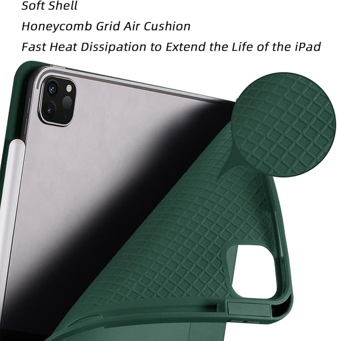 SIWENGDE Cases for iPad Pro 12.9 Case 6th/5th/4th Generation (2022/2021/2020) with Pencil Holder [Apple Pencil Wireless Charging] Soft TPU Smart Tri-fold Stand Protective Cover(Midnight Green)