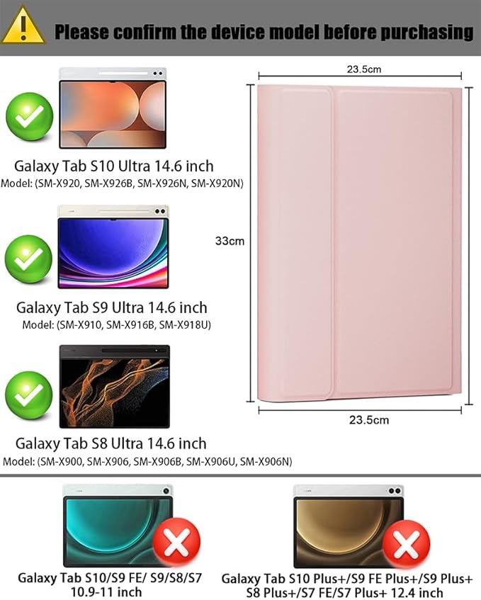 Case Keyboard for Samsung Galaxy Tab S10 Ultra / S9 Ultra / S8 Ultra 14.6 inch Cover - 7 Color Rainbow Change Backlit Detachable Magnetic Keyboard with S Pen Holder with Mouse - Pink