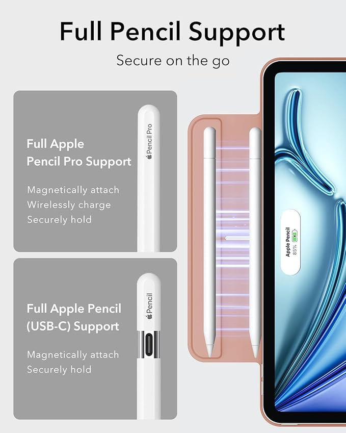 ESR for iPad Air 11 Inch Case M4/M3/M2 (2026/2025/2024) iPad Air 5th/4th Gen (2022/2020) Powerful Magnetic Attachment Slim Trifold Stand Case Auto Wake/Sleep Durable Protection Rose Gold