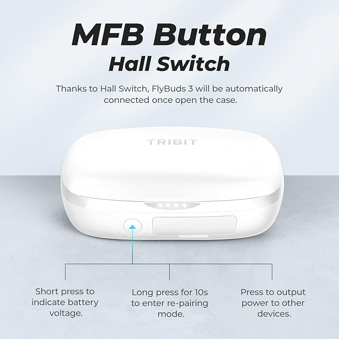 Tribit Wireless Earbuds 110H Playtime Bluetooth 5.3 IPX8 Waterproof Call Noise Reduction Bluetooth Earbuds Headphones with Mic Earphone in-Ear Wireless Earphones Flybuds 3 White
