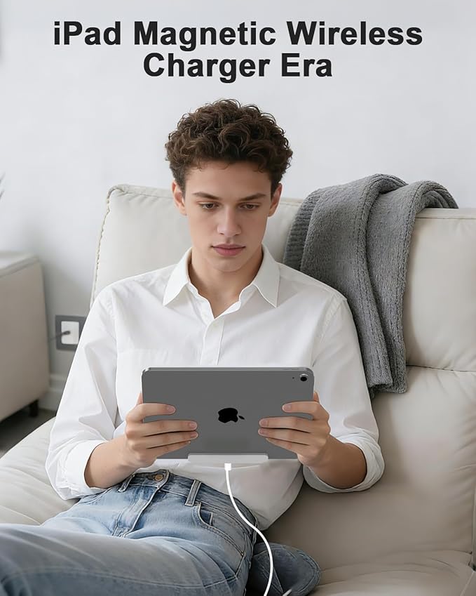 Magnetic Wireless Charger for iPad 10th Generation iPad (A16) Only 18W Fast Charging Smart Connector Alloy Wireless Charging Pad with USB-C Cord Cable