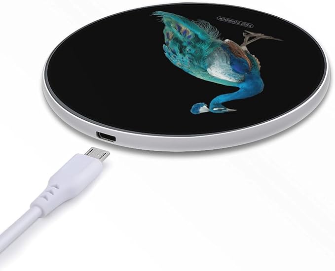 Peacock Bird Fast Portable Charger 10W Funny Graphic Phone Charging Pad with USB Cable