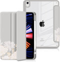 Batianda Hybrid Case for New iPad 11 2025 A16 Chip/iPad 10 2022 10.9-inch [Built-in Pencil Holder] Shockproof Cover with Clear Transparent Back Shell TPU BumperAuto Sleep/Wake Golden Lotus