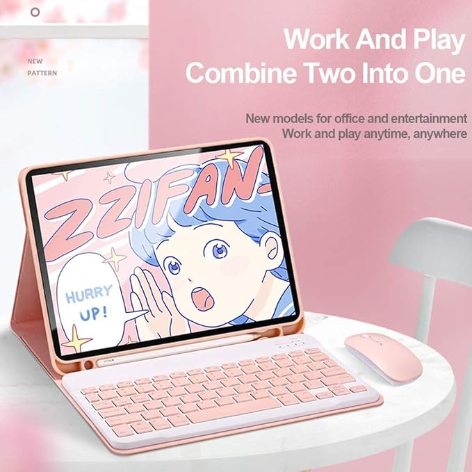 Keyboard Case for iPad Air 11 inch (M3 2025/M2 2024) with Mouse Case for iPad Air 5th/4th Gen with Keyboard Cover with Pencil Holder Pink