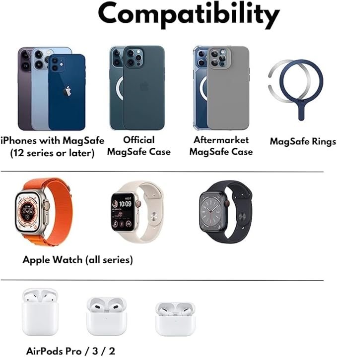 3 in 1 Nightstand Wireless Charger Compatible with iPhone AirPod and Apple Watch Ultra 3 2 1 - Fast Wireless Charger Compatible with MagSafe and Night Stand Mode