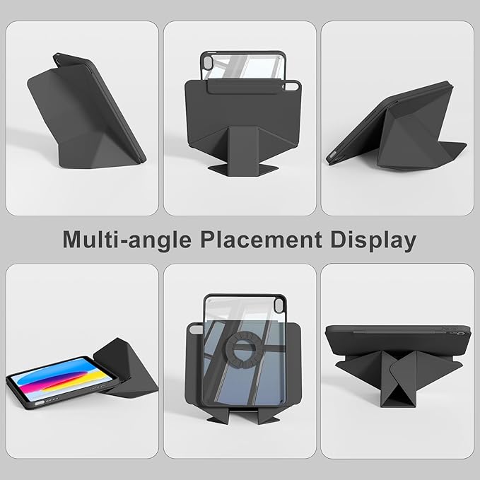 Case for iPad 11-Inch (A16) 11th Generation/ 10.9-Inch 10th Gen (2025/2022) with Pencil Holder Detachable Magnetic 360° Rotating Clear Protective Cover Portrait/Landscape Stand Black