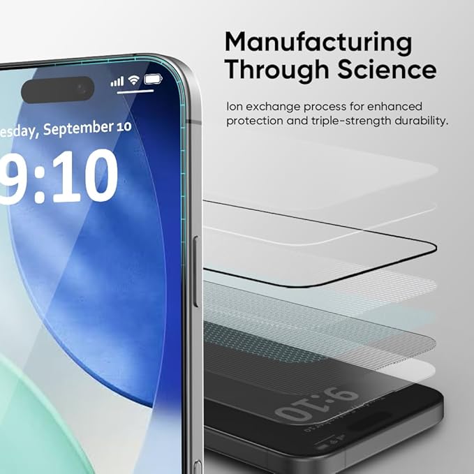 FLOLAB NanoArmour ONETIME PRO for iPhone 17 Pro Max Screen Protector Anti-ReflectivePolarSpectra Anti-Rainbow Tempered Glass Ultra Clear Infinity Edge Easy Install Reinfored-Edge