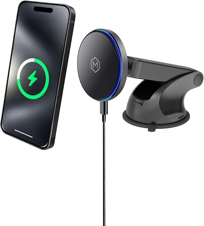 Mag Switch Qi2 Mag Safe Wireless Telescopic Suction Cup Mount 15W Fast Charger with a Built in on/Off Switch for Smarter Charging Strong N52 Magnets Compatible with iPhone 12-17